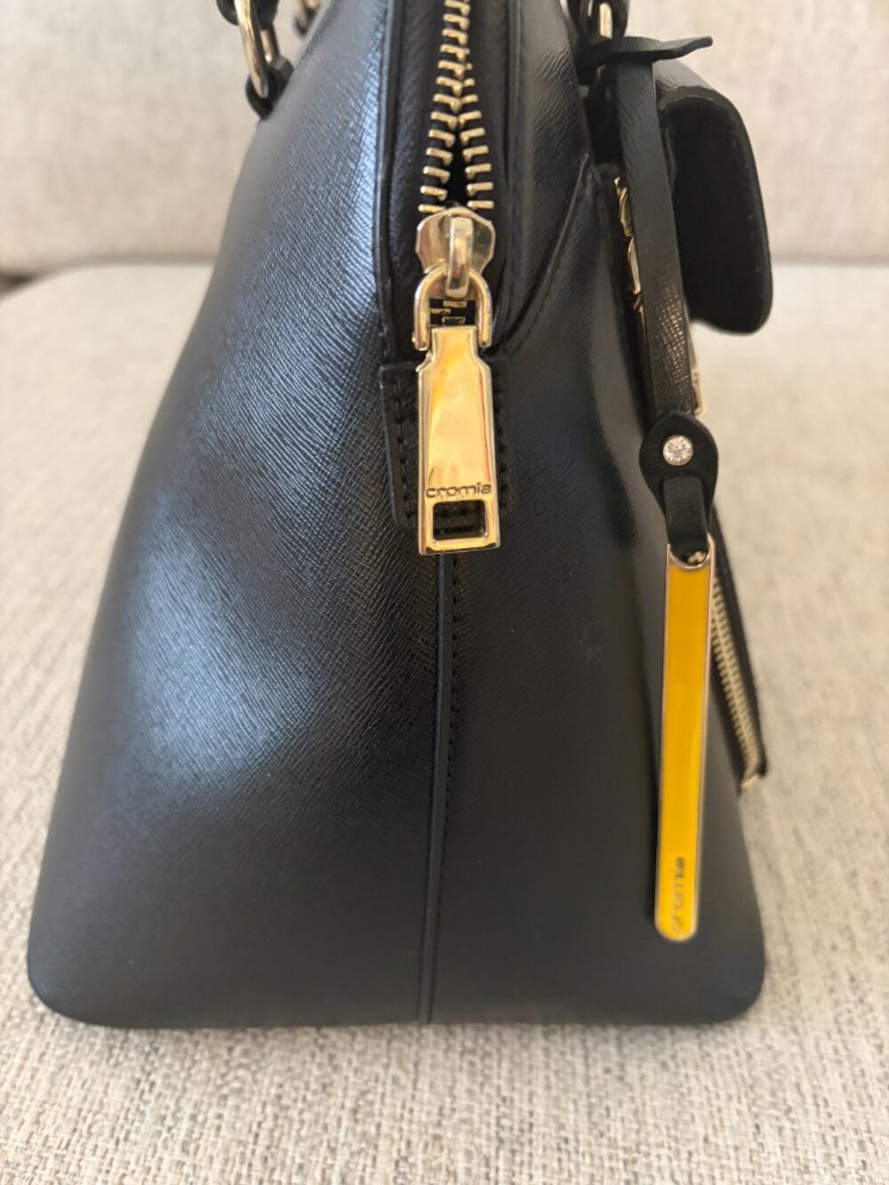 Classic Italian Leather Black Cromia Satchel w/Removeable Clutch and Purse Pouch - Picture 7 of 16